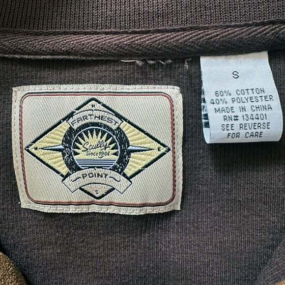 Scully Men Farthest Point Pullover Sweater SzS Chocolate Brown Suede Elbow Patch - Picture 4 of 7